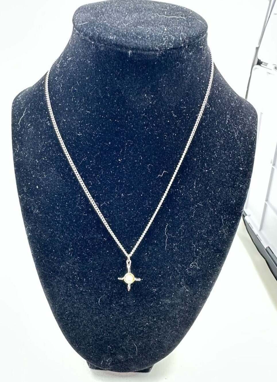 Silver-Tone Starburst Pendant Necklace with Faux Pearl
